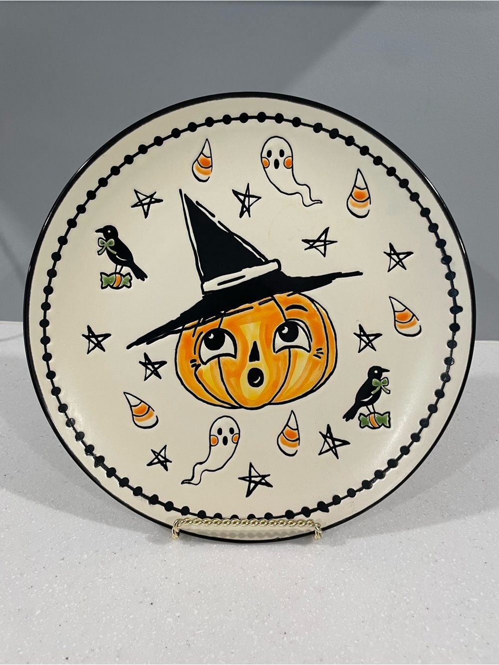 Halloween Witch Pumpkin Ghost Crow Candy Corn Decorative Plate – Approx. 10.5”